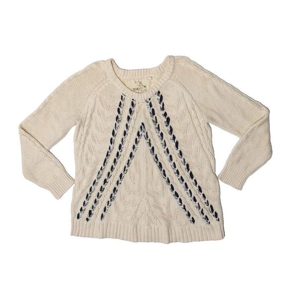 Thistle & Lavender Ivory Cable Knit Blue Ribbon Pullover Sweater Woman's Size XL - Picture 1 of 9